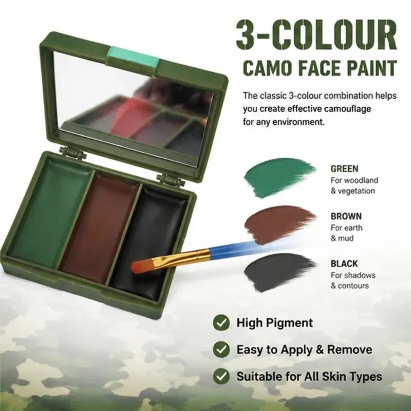 Three-Color Camouflage Face Pa - Camo Face Paint recension och pris